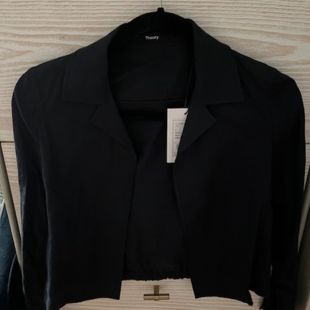 Theory linen crunch jacket, navy, NWT, XS
